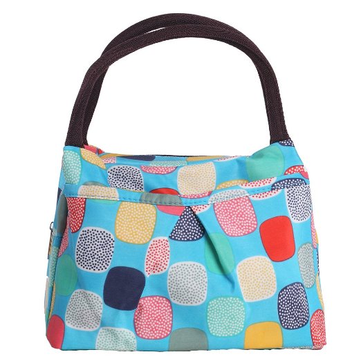 ZXKE Dots Print Design Women Bag Lunch Bag Tote (Cartoon candies blue)