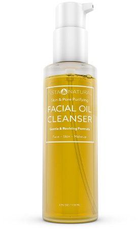 InstaNatural Facial Oil Cleanser & Makeup Remover - Best Natural Face Wash & Moisturizer That Exfoliates & Cleanses Pores - Suitable for Dry, Sensitive & Acne Prone Skin, Day or Night - 4 OZ