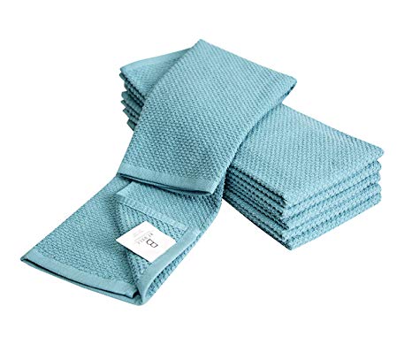 6 Pack Large Kitchen Towel Set / 16” x 26” / Solid Color with Popcorn Texture/Vibrant Dyed Cotton Hand Towels/Thick, Plush, Long Lasting Tea Towels (Aqua)