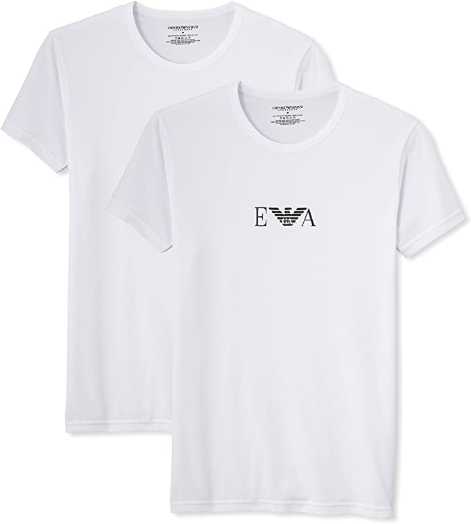 Emporio Armani Stretch BI-Pack Crew Neck T-shirt, Black/White