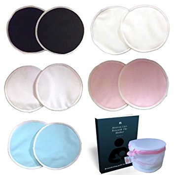 Organic Bamboo Reusable Nursing Pads 10 Pack With FREE Laundry Bag For Travel Storage And Can Wash Bra, Ultra Soft, Hypoallergenic, Washable For Breastfeeding & Milk Absorbent By Mamaisland