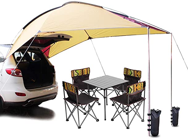 Playdo Waterproof Teardrop Trailer Awning Portable Car SUV Awning Tent Sun Shelter Canopy for Camping 4 Persons