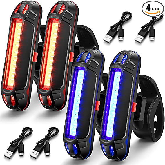 4 Pieces Bike Rear Tail Light USB Rechargeable Bicycle Taillight Ultra Bright Bicycle LED Safety Light Waterproof Cycling Taillight 7 Light Modes for Road Mountain Bike