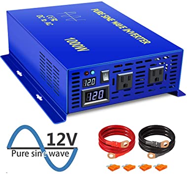 XYZ INVT Pure Sine Wave Power Inverter - 1000w Power Converter 12v dc to 120v ac Power Inverter for RV, car (1000w/12)