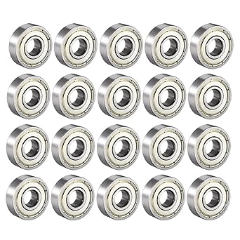 uxcell 608ZZ Deep Groove Ball Bearing Double Shield 608-2Z 80018, 8mm x 22mm x 7mm High Carbon Steel Z1 Bearings (Pack of 20)