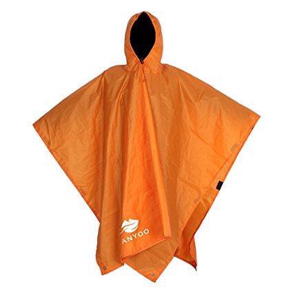 Anyoo Lightweight Waterproof Rain Poncho Reusable Ripstop Breathable Multi-use Raincoat with Hood Packable Tarp Shelter Ground Sheet Ideal for Outdoors Camping Hiking Fishing