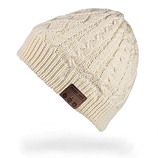 Onedayshop Unisex Wireless Bluetooth Beanie Knitted Winter Warm Music Hat with Built in Stereo Headphone Speaker for Christmas Gifts (White)
