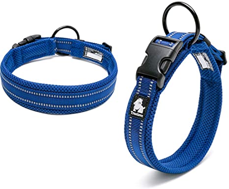 Kismaple Adjustable Pet Soft Comfy 3M Reflective Dog Collar Breathable Mesh Dog Collar Training Walking Outside for Samll/Medium/Large Dogs Collars (XL (50-55cm), Navy)