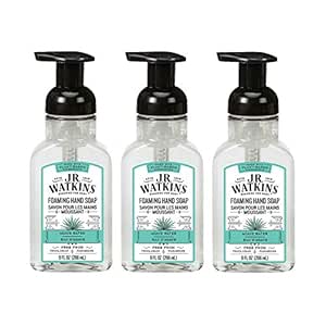 J.R. Watkins Foaming Hand Soap with Pump Dispenser, Moisturizing Foam Hand Wash, All Natural, Alcohol-Free, Cruelty-Free, USA Made, Agave Water, 9 fl oz, 3 Pack