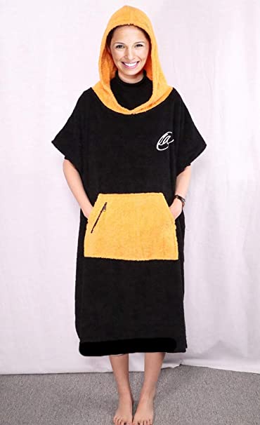 Lightahead Cotton Surf Beach Hooded Poncho Changing Bath Robe Towel with Pocket (Black/Orange) (Adult)