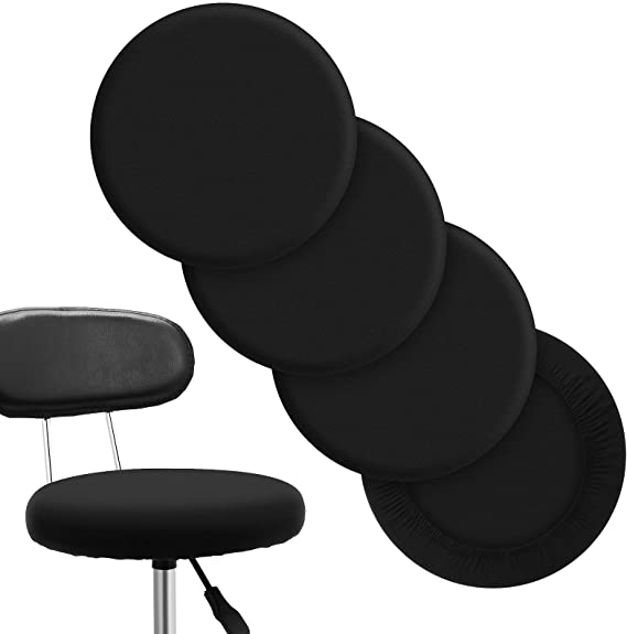 Tatuo 4 Pieces Round Bar Stool Covers Washable Stool Cushion Slipcover Elastic Bar Chair Covers for 14-17 Inch Chair (Black)