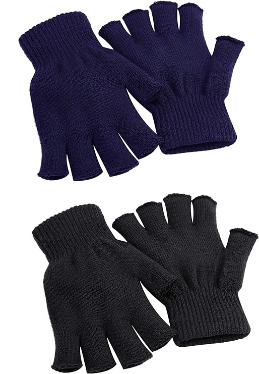 Cooraby 2 Pairs Unisex Warm Half Finger Gloves Winter Fingerless Gloves (L for Adults, M for Teens, S for Kids)