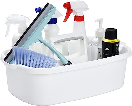 ALINK Cleaning Caddy with Handle, Large Plastic Shower Caddy Basket Organizer for Car, Dorm, Bathroom, Garden, Kitchen, Cleaning Supplies – White