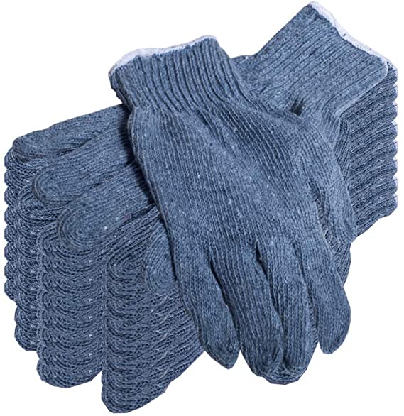 Pack of 24 Gray Knit Gloves L size. Cotton Polyester Gloves. Washable Gloves with Elastic Knit Wrist. Regular Weight Gloves. Seamless Workwear Gloves. Protective Industrial Work Gloves for Men.