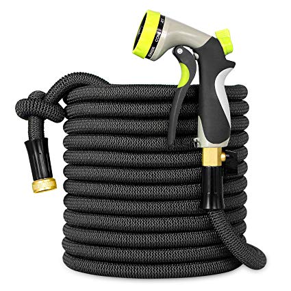 inGarden Hose Garden, 100FT Water Hose Expandable with Spray Nozzle, Heavy Duty Garden Hose Pipe Set High Pressure, Brass Connector Fittings, Stop Valve, Metal Hose Nozzle, Quick Storage
