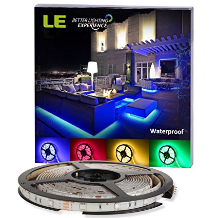 LE 16.4ft 12V Flexible RGB LED Strip Lights, LED Tape, Multi-colors , 150 Units 5050 LEDs, Waterproof, for Garden,Home,Kitchen,Car,Under Cabinets,Bar,DIY Party Christmas Decoration Lighting