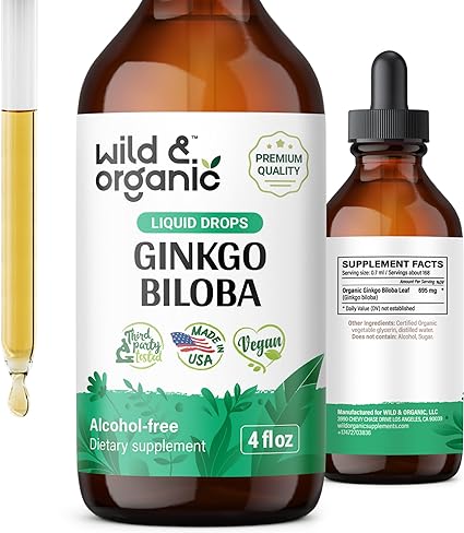 Ginkgo Biloba Liquid Extract - Organic Ginkgo Biloba Supplements for Brain Function and Memory Support - Ginkgo Biloba Leaf Tincture - Vegan, Alcohol Free Drops - 4 fl oz