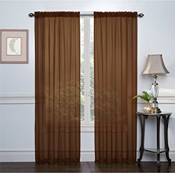 2 Pack: Ultra Luxurious High Thread Rod Pocket Sheer Voile Window Curtains by GoodGram® - Assorted Colors (Chocolate)