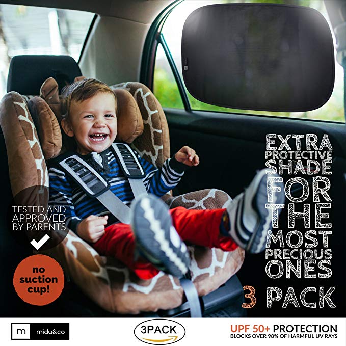 Sun Shade for Car Window XL (3 Pack) - Extra Protective Dense Weave Car Window Shade for Baby and Kids - Blocks over 98% harmful UV Rays - Strong Static Cling - 21"x14"