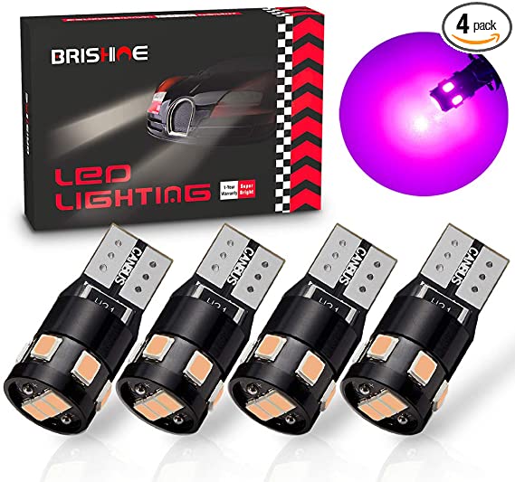 BRISHINE 300LM Extremely Bright Canbus Error Free 194 168 2825 W5W T10 LED Bulbs Purple 9-SMD 2835 Chipsets for Dome Map Door Courtesy License Plate Lights(Pack of 4)