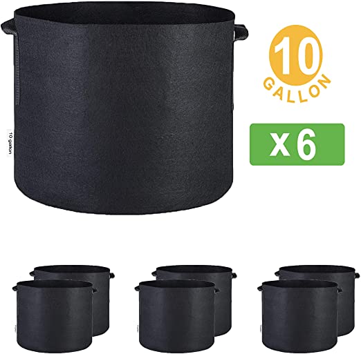 Oppolite 10 Gallon 6-Pack Round Fabric Fabric Aeration Pots Container for Nursery Garden and Planting Grow (10 Gallon/6 Pack)