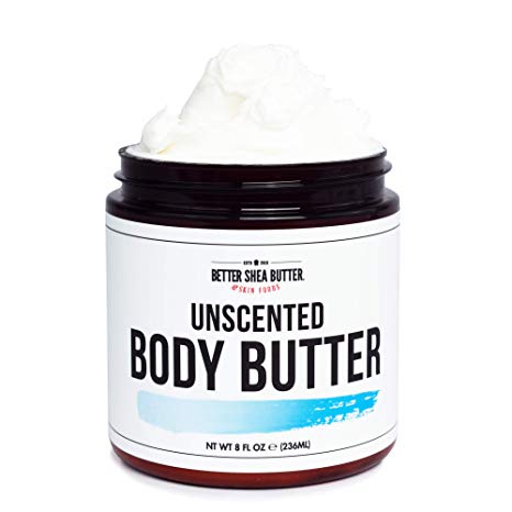 Unscented Whipped Body Butter for Dry Skin - Intense 24-Hour Hydrating Cream, with Shea Butter and Aloe Vera - Paraben Free, Non Greasy, No Synthetic Fragrances - 8 oz