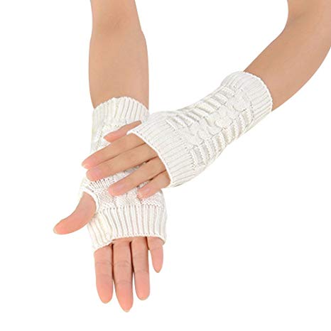 JYS Women Fashion Winter Warmer Wrist Long Fingerless Mitten Knited Soft Gloves