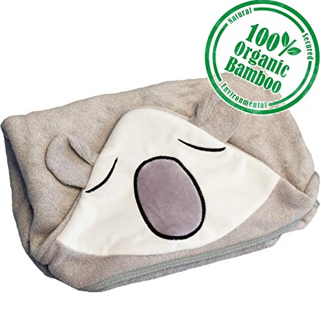 Organic Bamboo Hooded Baby Towel, Extra Soft Highly Absorbent (680 GSM) Hypoallergenic and Antibacterial, for Newborn & Infants, Unisex Koala Bear Design, Perfect Baby Shower Gift