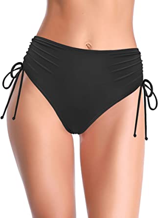 SHEKINI Women's Ruched High Waisted Bikini Bottom Drawstring Swim Bottoms