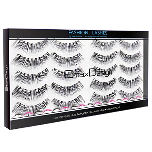 EmaxDesign 10 Pairs Fake Eyelashes, Multipack Natural 3D False Eyelashes - Fashion Eyelashes Extension For Makeup.