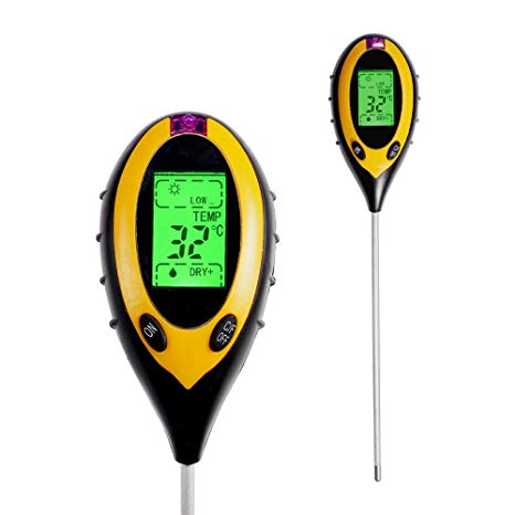 Pandawill Soil Moisture Meter, Digital 4 in 1 Tester Monitor Measure Soil Moisture, Temperature, PH Value and Sunlight Intensity for Indoor/Outdoor Garden Farm Lawn Flower Plant