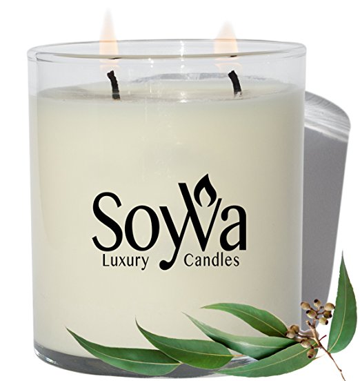 Eucalyptus Spearmint Scented Aromatherapy Candle by SoyVa Luxury Candles - For Relaxing, Stress Relief, Sensual, Peaceful, Meditation, Romantic, Spa and Massage - Natural Soy Wax Handmade in the USA
