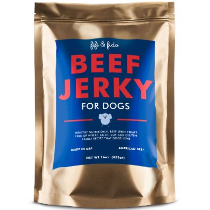 Dog Treats Made in the USA only - Beef Jerky Chew Sticks - All Natural Healthy Gluten and Grain Free Pet Food Snacks - Perfect Training Supplies - Fifi and Fido Beefy Jerky Treats