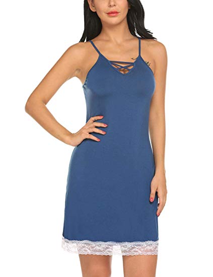 ELOVER Women Modal Sleepwear Chemises Full Slip Babydoll Nightgown