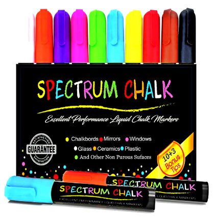 Spectrum Chalk Premium Quality 6mm Reversible Tip Chisel/Round 3Bonus Tips10 Pack Paint Pens Best For Bristo Menu Boards Windows Glass Whiteboard Chalkboards Kid Art Labels Other Non Porous Materials