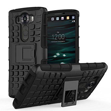 MoKo LG V10 Case - Heavy Duty Rugged Dual Layer Armor with Kickstand Protective Cover for LG V10 5.7 Inch Smartphone 2015 Release, BLACK