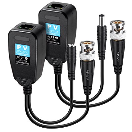 VIMVIP HD-CVI/TVI/AHD Passive Video Balun with Power Connector and RJ45 CAT5 Data Transmitter 1 Pair