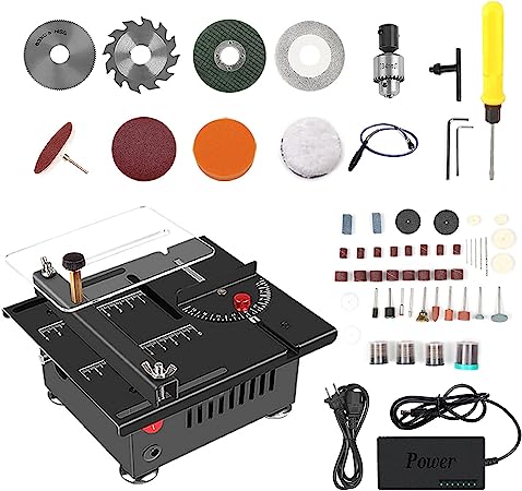 Multi-Functional Table Saw,100W Mini Desktop Electric Saw Cutter Speed & Angle Adjustable 16MM Cutting Depth with Blade Flexible Shaft and More Accessories for Wood Plastic Acrylic Cutting