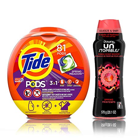 Tide PODS 3 in 1 HE Turbo Laundry Detergent Pacs, Spring Meadow Scent, 81 Count Tub with In-Wash Scent Booster Beads, Spring, 20.1 Ounce