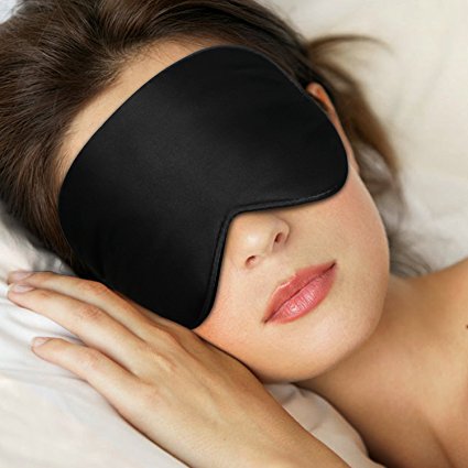 Sleep Mask,Eye Mask,TechRise Skin-Friendly Pure Natural Silk Fabric and Pure Cotton Filled Sleeping Mask with Ear Plug and Ajustable Comfortable Strap - Black