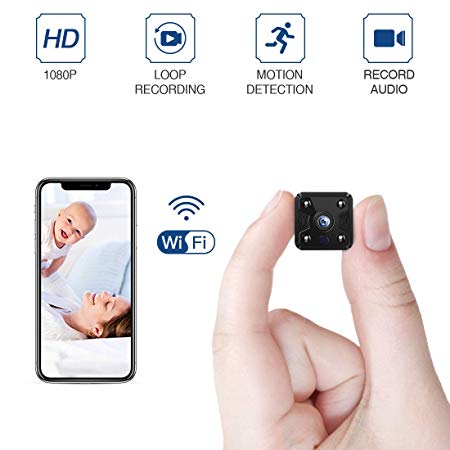 FREDI Hidden Spy Camera, 1080P HD Mini Wireless WiFi Small Nanny Cam with Night Vision, Motion Detection, Loop Recording, Flexible Magnetic Bracket for Home and Office - Work with iOS Android PC