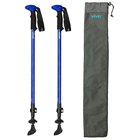 Trekking Poles by Vive - (Pair) Ultralight Antishock Walking Stick w/ Rubber, Ice & Snow Tips - Walking Staff for Men & Women