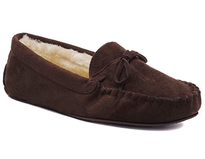 Charles Albert Women's Fur Lined Moccasins Faux Suede Winter Slippers