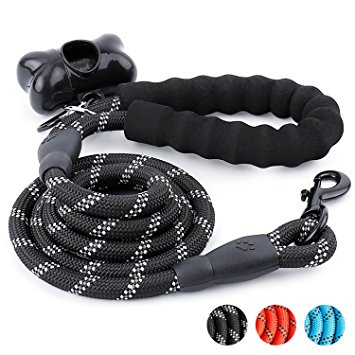 Trary 5 FT Dog Leash with Comfortable Padded Handle - Reflective Leash for Night Safety - Thick Durable Nylon Rope for Small Medium Large Dogs