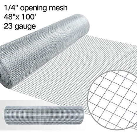 48x100 Hardware Cloth 1/4 Inch Galvanized Welded Cage Wire 23gauge Fence Mesh Roll Garden Plant Supports Poultry Netting Square Chicken Wire Snake Fencing Gopher Fence Racoons Rabbit Pen Gutter Guard