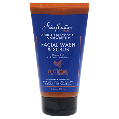 Shea Moisture African Black Soap & Shea Butter Facial Wash & Scrub Cleansing for Men, 4 Ounce