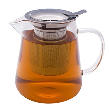 Zenco Premium Borosilicate Glass Tea Pitcher Teapot with Extra-Fine Stainless Steel Infuser and Lid (32 Oz)