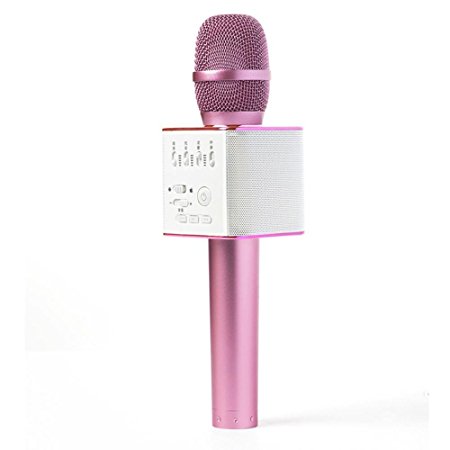 Generic Portable Magic Karaoke Wireless Handheld Microphone Bluetooth Speaker Player Recorder For Apple iPhone Android Smartphone PC Music Playing Singing Home KTV (Q9 Pink)