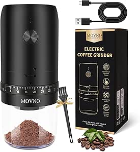 MOVNO Portable Burr Coffee Grinder, Small Cordless Electric Bur Grinder, 40 Adjustable Settings, 1800mAh Coffee Bean Grinder with Conical Ceramic Burr, for Travel, Camping, Office, Espresso, etc