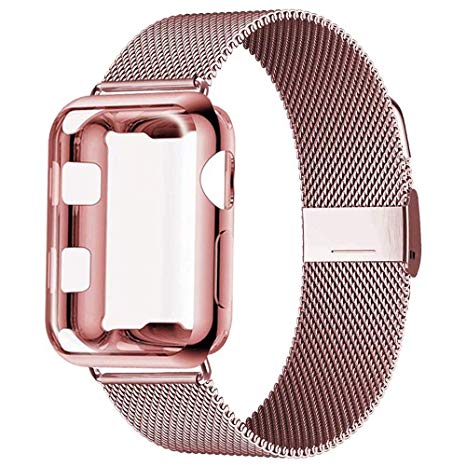 GBPOOT Compatible for Apple Watch Band 38mm 40mm 42mm 44mm with Screen Protector Case, Sports Wristband Strap Replacement Band with Protective Case for Iwatch Series 4/3/2/1